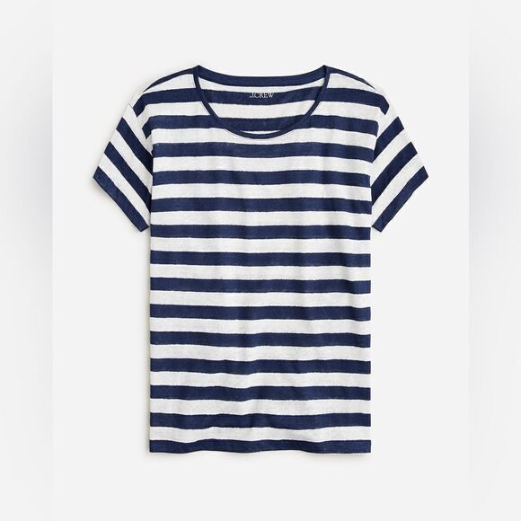 NWT J. Crew Relaxed linen T-shirt in stripe - Picture 4 of 9